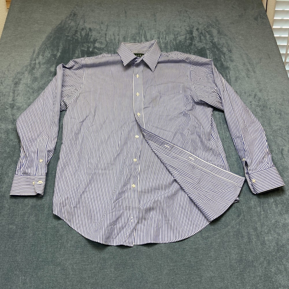 Lauren Ralph Lauren Dress Shirt Mens 16.5 (34/35) Blue White Striped Non Iron